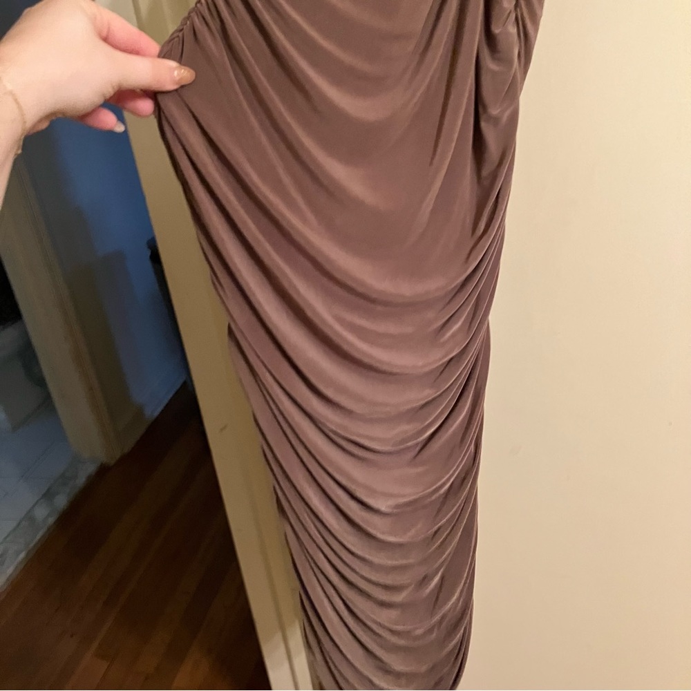 NWT Slinky Brown Rouched Midi - Picture 5 of 6